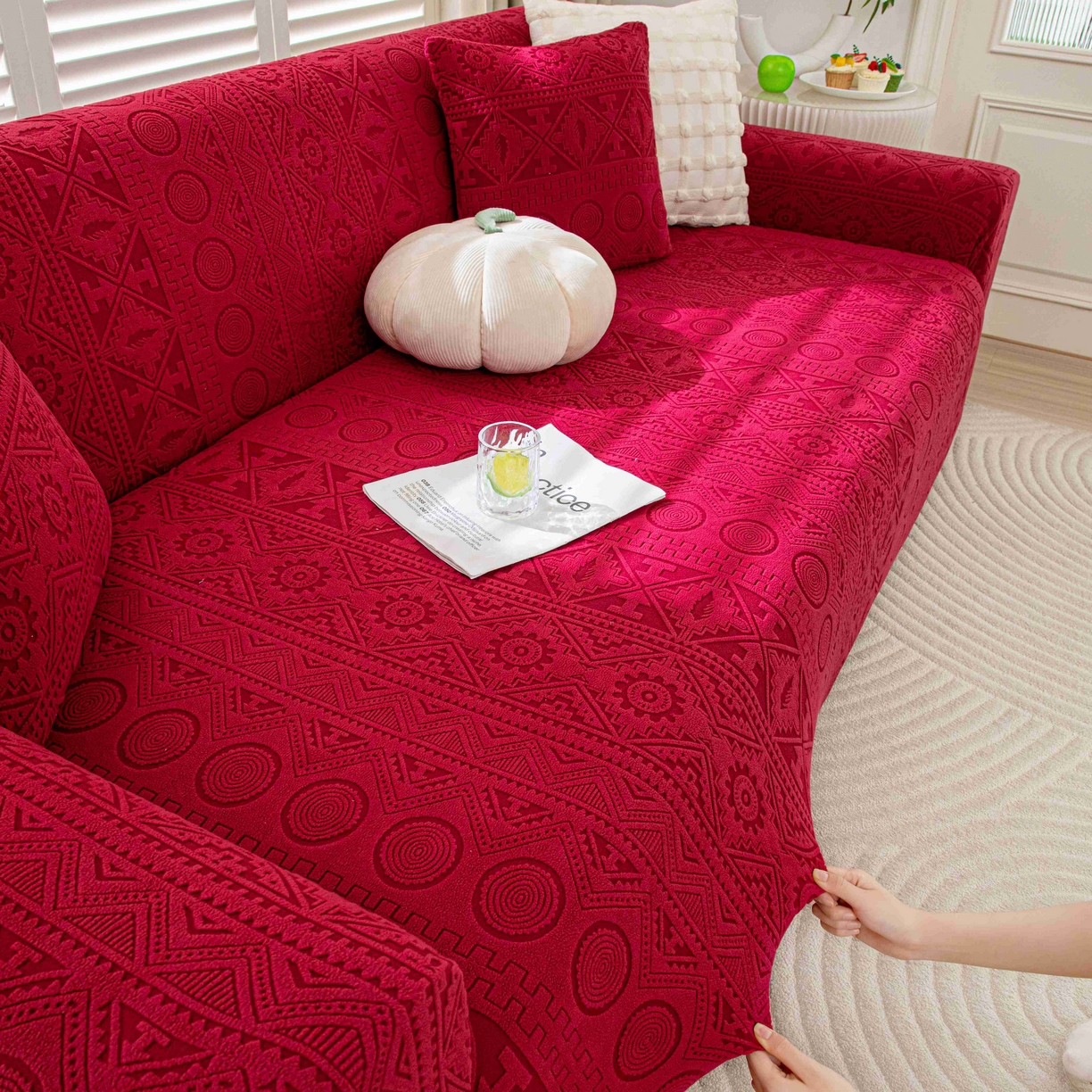 91家纺网 家纺一手货源 找家纺 沐沐家纺 2026新款波西米亚沙发套 红色