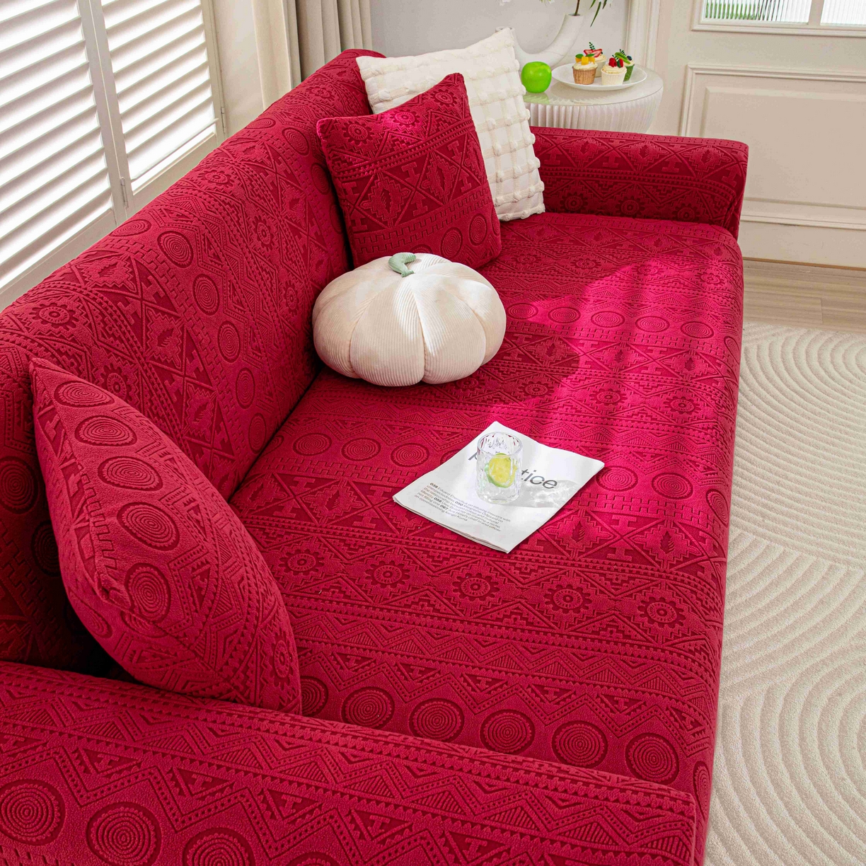 91家纺网 家纺一手货源 找家纺 沐沐家纺 2026新款波西米亚沙发套 红色