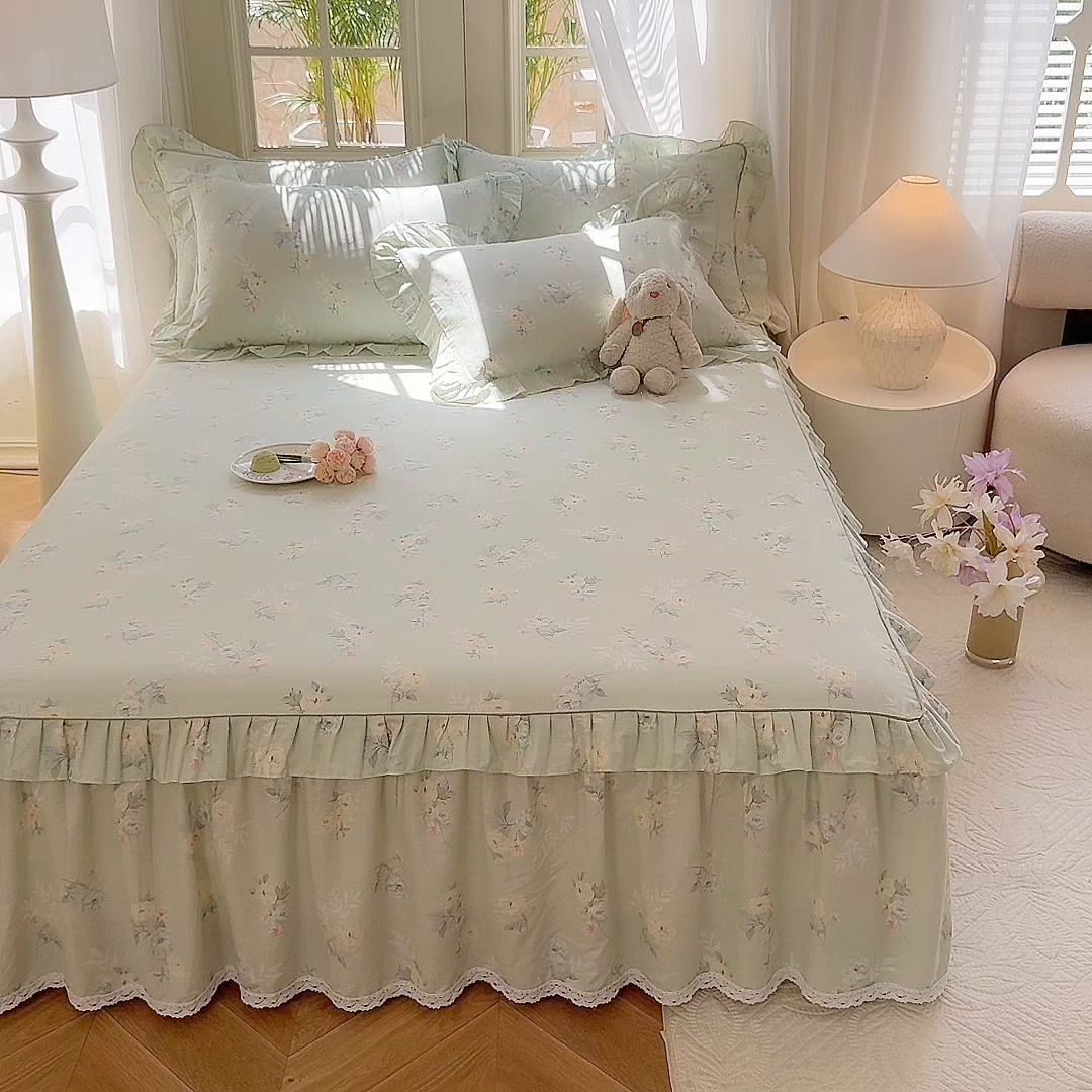 91家纺网 家纺一手货源 找家纺 美达家纺 2025新款全棉纯棉蕾丝小花边单层床裙单品床裙床裙单件 千羽花信