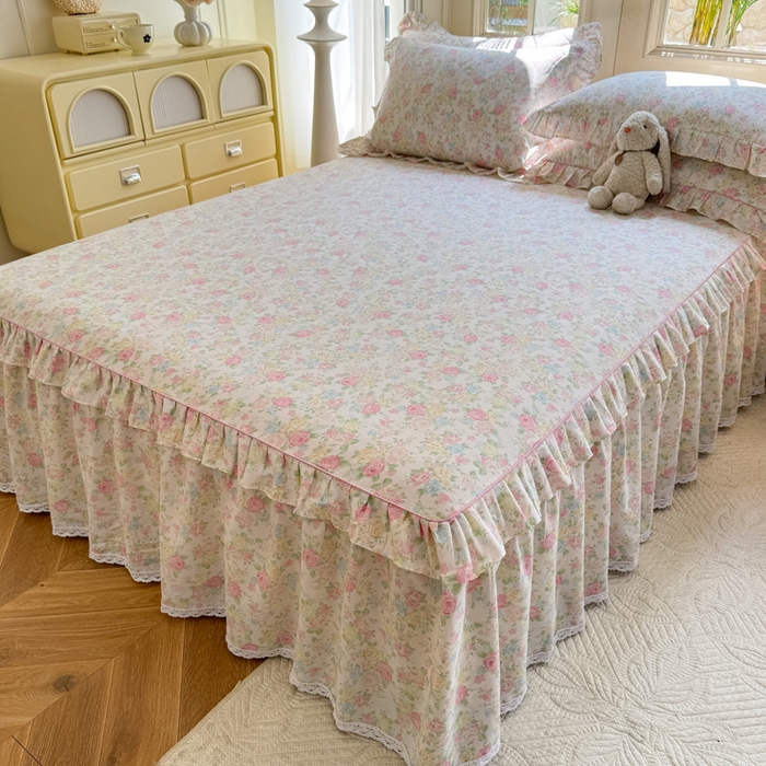 91家纺网 家纺一手货源 找家纺 美达家纺 2025新款全棉纯棉蕾丝小花边单层床裙单品床裙床裙单件 嫣然花期-粉