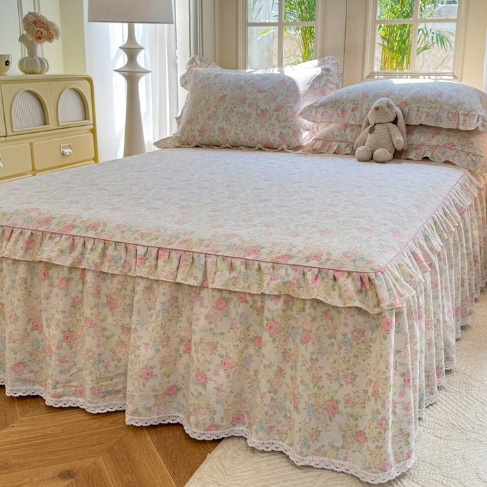 91家纺网 家纺一手货源 找家纺 美达家纺 2025新款全棉纯棉蕾丝小花边单层床裙单品床裙床裙单件 嫣然花期-粉