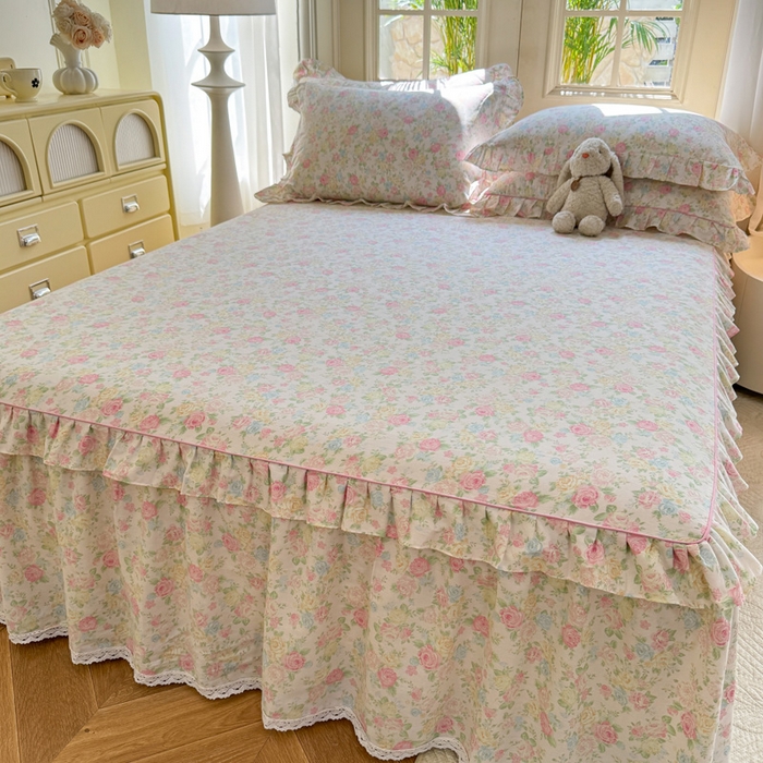 91家纺网 家纺一手货源 找家纺 美达家纺 2025新款全棉纯棉蕾丝小花边单层床裙单品床裙床裙单件 嫣然花期-粉