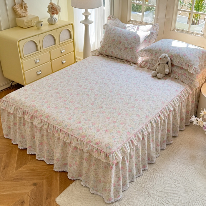 91家纺网 家纺一手货源 找家纺 美达家纺 2025新款全棉纯棉蕾丝小花边单层床裙单品床裙床裙单件 嫣然花期-粉