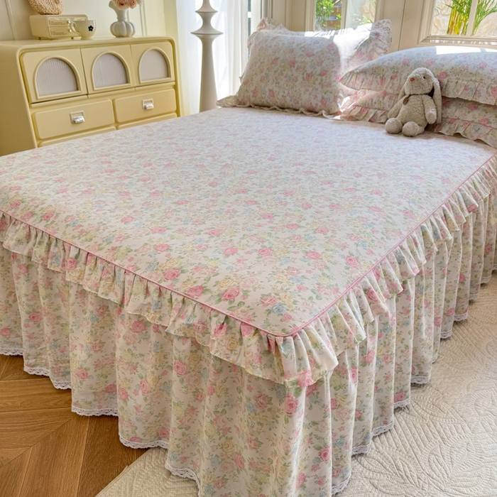 91家纺网 家纺一手货源 找家纺 美达家纺 2025新款全棉纯棉蕾丝小花边单层床裙单品床裙床裙单件 嫣然花期-粉