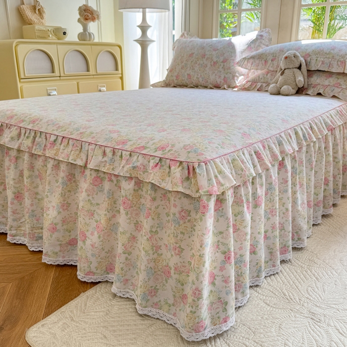 91家纺网 家纺一手货源 找家纺 美达家纺 2025新款全棉纯棉蕾丝小花边单层床裙单品床裙床裙单件 嫣然花期-粉