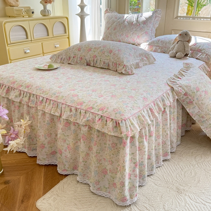 91家纺网 家纺一手货源 找家纺 美达家纺 2025新款全棉纯棉蕾丝小花边单层床裙单品床裙床裙单件 嫣然花期-粉