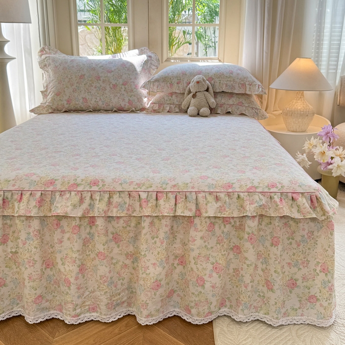 91家纺网 家纺一手货源 找家纺 美达家纺 2025新款全棉纯棉蕾丝小花边单层床裙单品床裙床裙单件 嫣然花期-粉