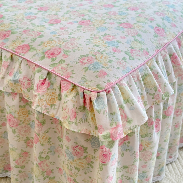 91家纺网 家纺一手货源 找家纺 美达家纺 2025新款全棉纯棉蕾丝小花边单层床裙单品床裙床裙单件 嫣然花期-粉