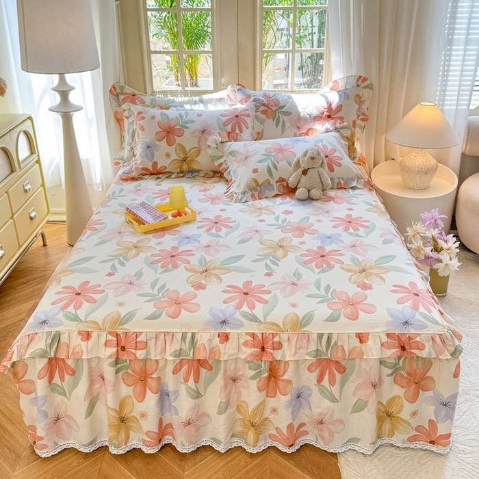 美达家纺 2025新款全棉纯棉蕾丝小花边单层床裙单品床裙床裙单件 云裳花谷