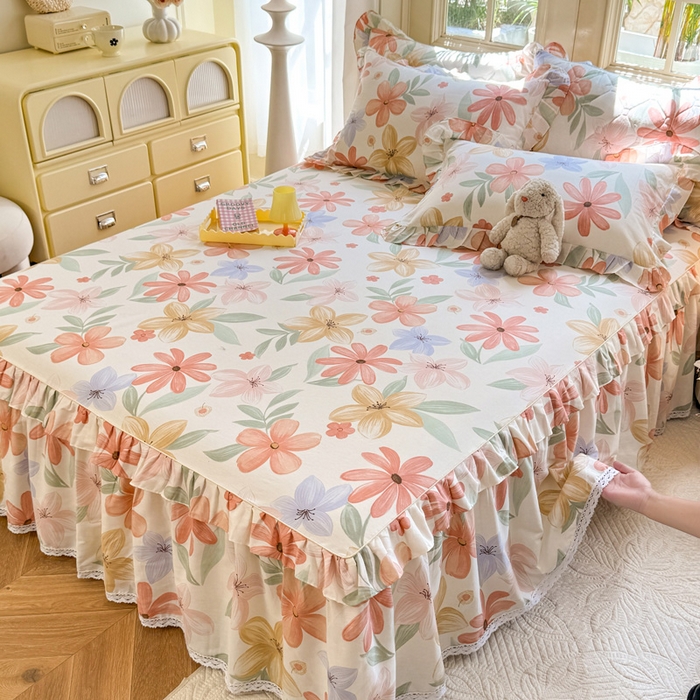 91家纺网 家纺一手货源 找家纺 美达家纺 2025新款全棉纯棉蕾丝小花边单层床裙单品床裙床裙单件 云裳花谷