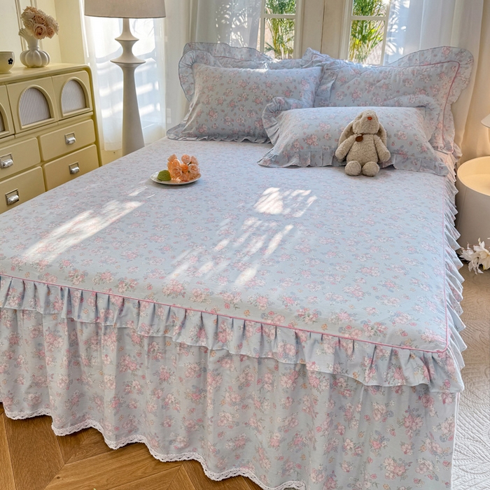 91家纺网 家纺一手货源 找家纺 （总）美达家纺 2025新款全棉纯棉蕾丝小花边单层床裙四件套