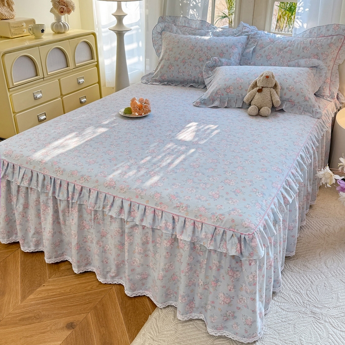 91家纺网 家纺一手货源 找家纺 （总）美达家纺 2025新款全棉纯棉蕾丝小花边单层床裙四件套