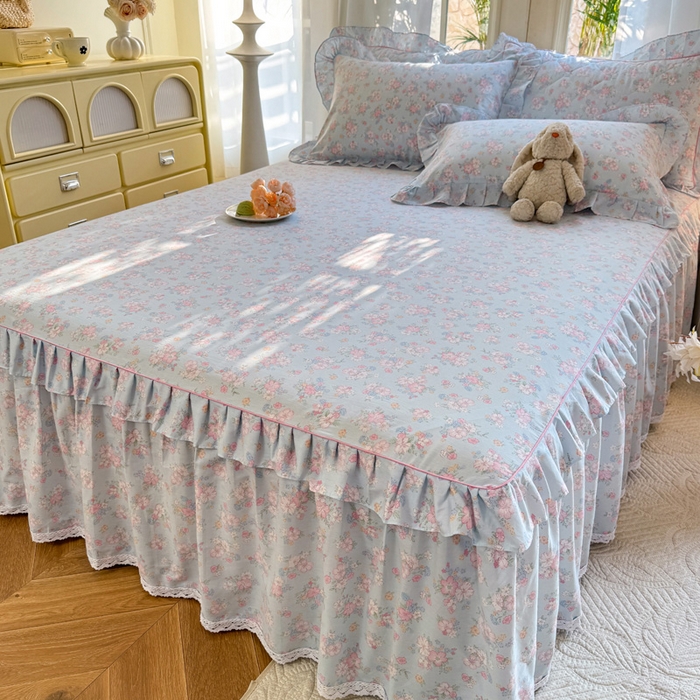 91家纺网 家纺一手货源 找家纺 （总）美达家纺 2025新款全棉纯棉蕾丝小花边单层床裙四件套