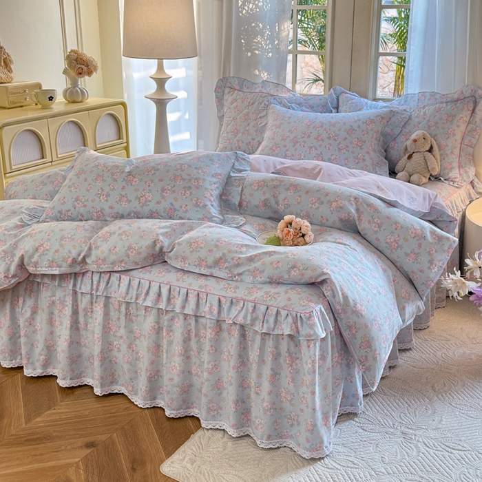 91家纺网 家纺一手货源 找家纺 美达家纺 2025新款全棉纯棉蕾丝小花边单层床裙四件套 洛琳-兰