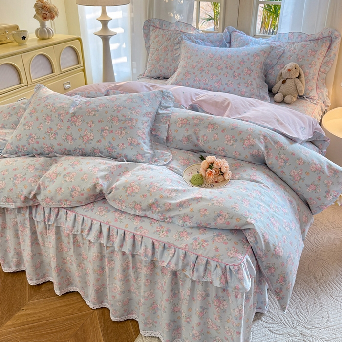 91家纺网 家纺一手货源 找家纺 美达家纺 2025新款全棉纯棉蕾丝小花边单层床裙四件套 洛琳-兰