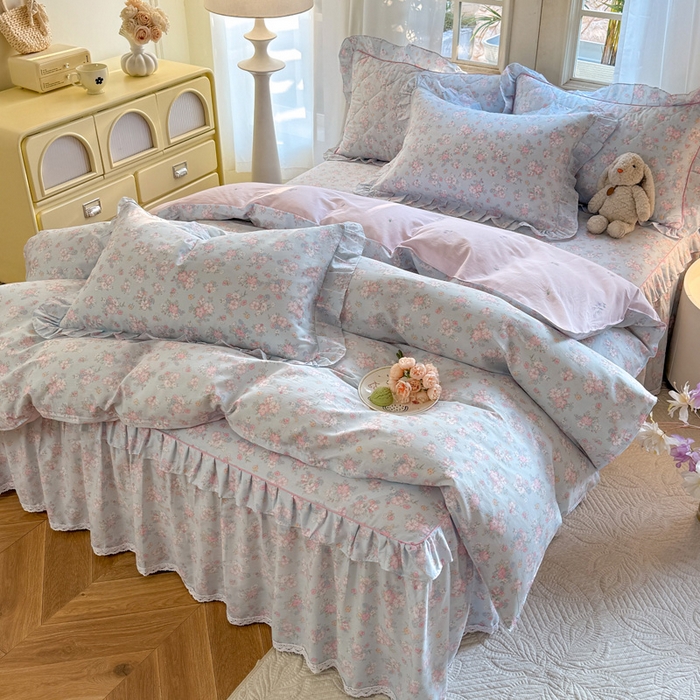 91家纺网 家纺一手货源 找家纺 美达家纺 2025新款全棉纯棉蕾丝小花边单层床裙四件套 洛琳-兰