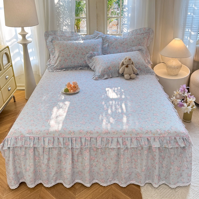 91家纺网 家纺一手货源 找家纺 美达家纺 2025新款全棉纯棉蕾丝小花边单层床裙四件套 洛琳-兰