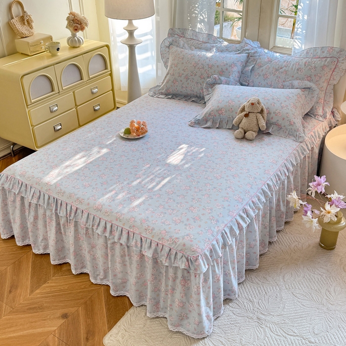 91家纺网 家纺一手货源 找家纺 美达家纺 2025新款全棉纯棉蕾丝小花边单层床裙四件套 洛琳-兰