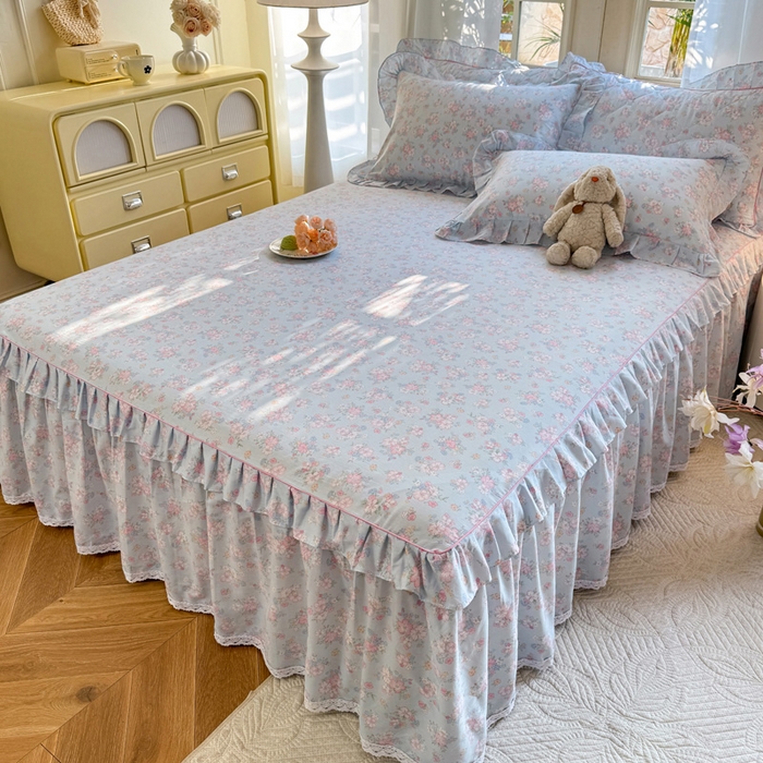 91家纺网 家纺一手货源 找家纺 美达家纺 2025新款全棉纯棉蕾丝小花边单层床裙四件套 洛琳-兰