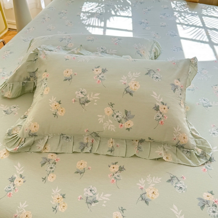 91家纺网 家纺一手货源 找家纺 美达家纺 2025新款全棉纯棉蕾丝小花边单层床裙四件套 千羽花信