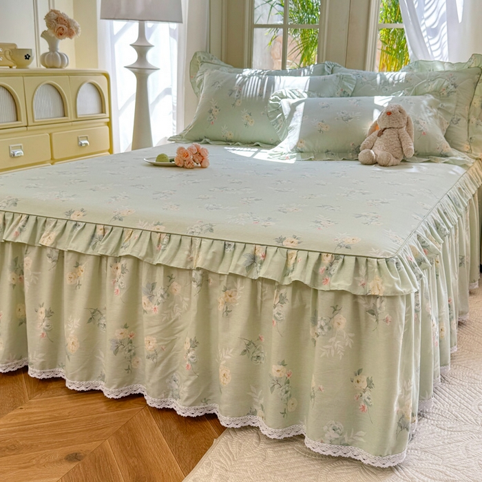 91家纺网 家纺一手货源 找家纺 美达家纺 2025新款全棉纯棉蕾丝小花边单层床裙四件套 千羽花信