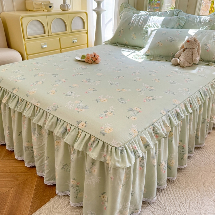 91家纺网 家纺一手货源 找家纺 美达家纺 2025新款全棉纯棉蕾丝小花边单层床裙四件套 千羽花信