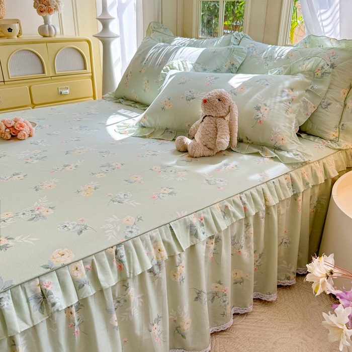 91家纺网 家纺一手货源 找家纺 美达家纺 2025新款全棉纯棉蕾丝小花边单层床裙四件套 千羽花信