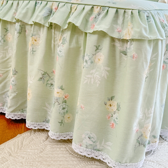 91家纺网 家纺一手货源 找家纺 美达家纺 2025新款全棉纯棉蕾丝小花边单层床裙四件套 千羽花信