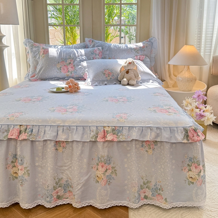 91家纺网 家纺一手货源 找家纺 美达家纺 2025新款全棉纯棉蕾丝小花边单层床裙四件套 轻柔漫漫