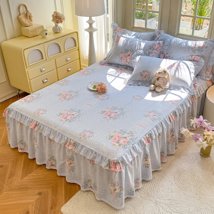 91家纺网 家纺一手货源 找家纺 美达家纺 2025新款全棉纯棉蕾丝小花边单层床裙四件套 轻柔漫漫