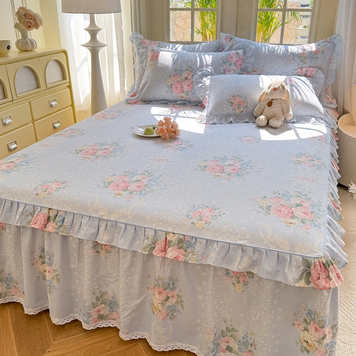 91家纺网 家纺一手货源 找家纺 美达家纺 2025新款全棉纯棉蕾丝小花边单层床裙四件套 轻柔漫漫