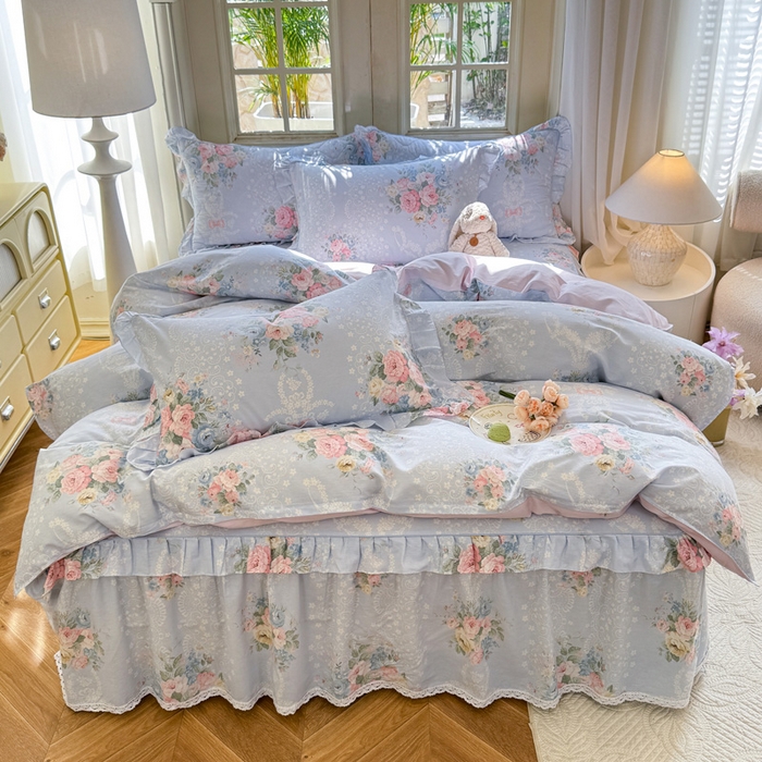 91家纺网 家纺一手货源 找家纺 美达家纺 2025新款全棉纯棉蕾丝小花边单层床裙四件套 轻柔漫漫