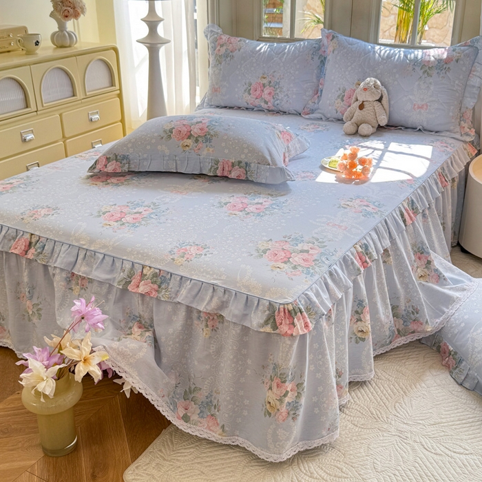 91家纺网 家纺一手货源 找家纺 美达家纺 2025新款全棉纯棉蕾丝小花边单层床裙四件套 轻柔漫漫