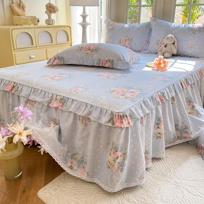 91家纺网 家纺一手货源 找家纺 美达家纺 2025新款全棉纯棉蕾丝小花边单层床裙四件套 轻柔漫漫