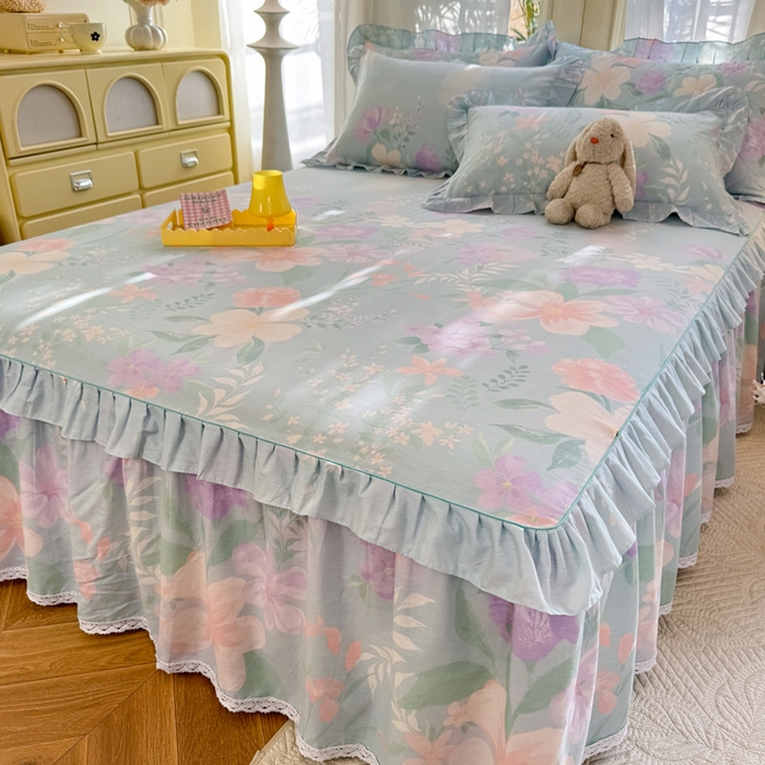 91家纺网 家纺一手货源 找家纺 美达家纺 2025新款全棉纯棉蕾丝小花边单层床裙四件套 清风烟雨