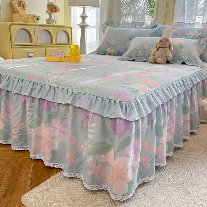 91家纺网 家纺一手货源 找家纺 美达家纺 2025新款全棉纯棉蕾丝小花边单层床裙四件套 清风烟雨