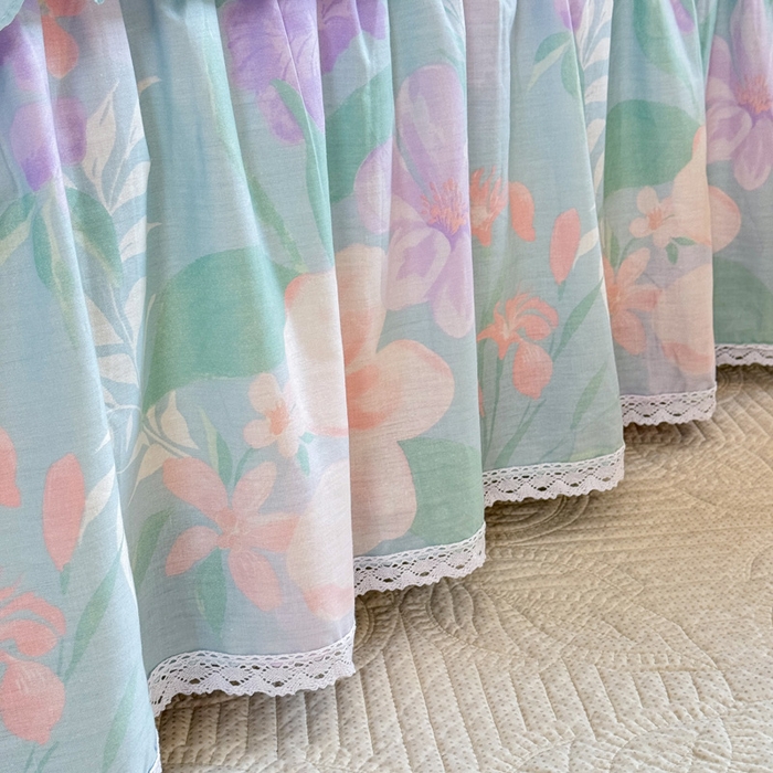 91家纺网 家纺一手货源 找家纺 美达家纺 2025新款全棉纯棉蕾丝小花边单层床裙四件套 清风烟雨