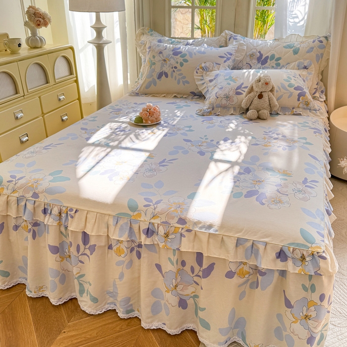 91家纺网 家纺一手货源 找家纺 美达家纺 2025新款全棉纯棉蕾丝小花边单层床裙四件套 如梦花季