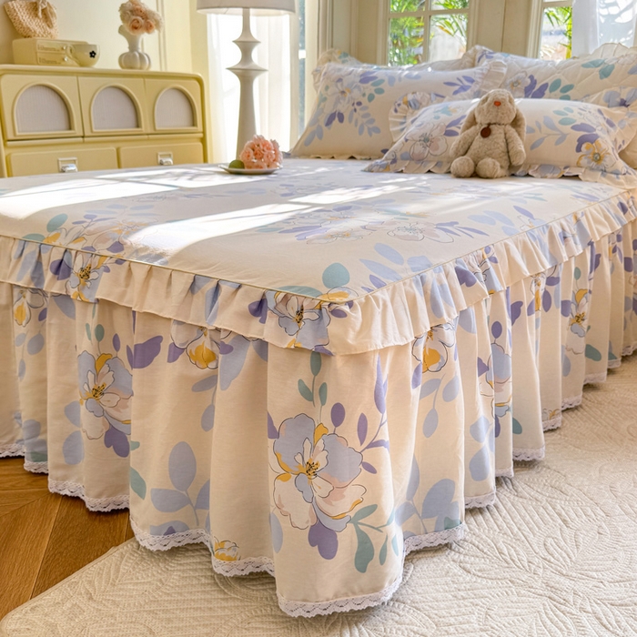 91家纺网 家纺一手货源 找家纺 美达家纺 2025新款全棉纯棉蕾丝小花边单层床裙四件套 如梦花季