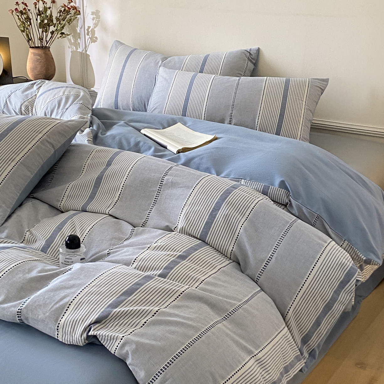 91家纺网 家纺一手货源 找家纺 ab家纺 2025新款全棉色织提花四件套 瑞拉-蓝