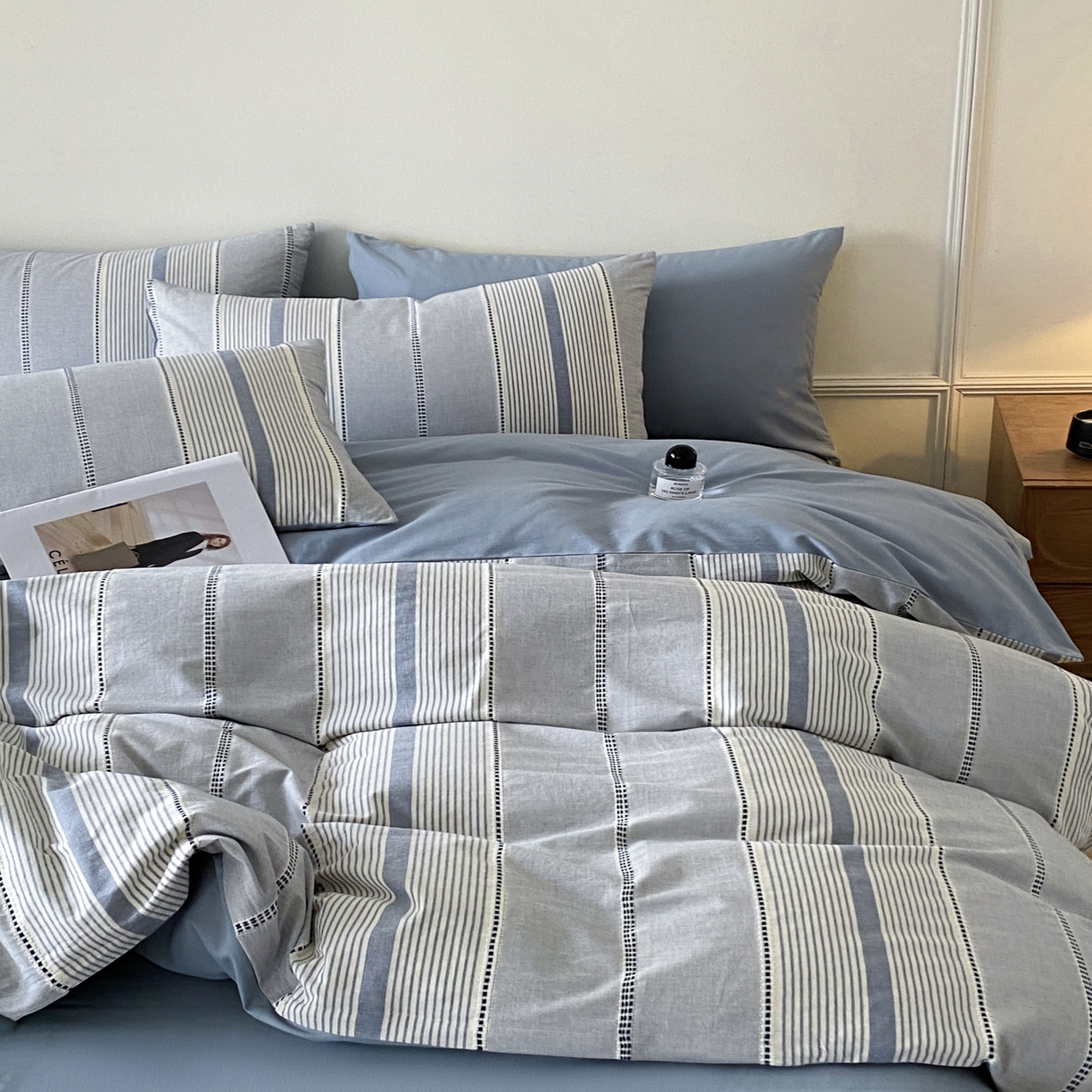 91家纺网 家纺一手货源 找家纺 ab家纺 2025新款全棉色织提花四件套 瑞拉-蓝