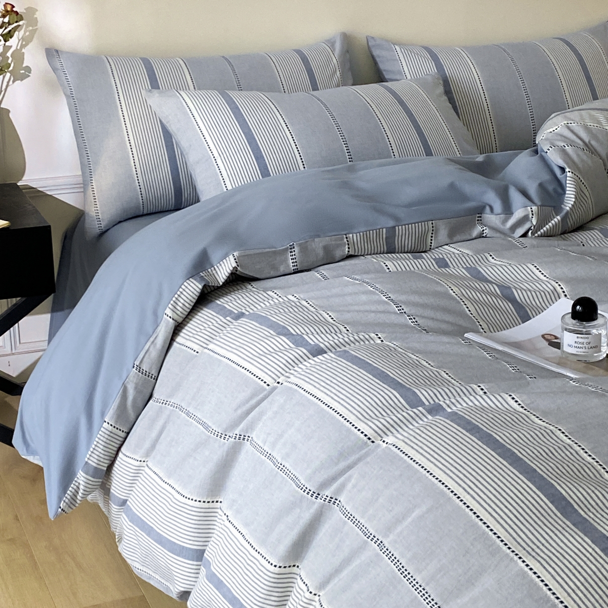 91家纺网 家纺一手货源 找家纺 ab家纺 2025新款全棉色织提花四件套 瑞拉-蓝