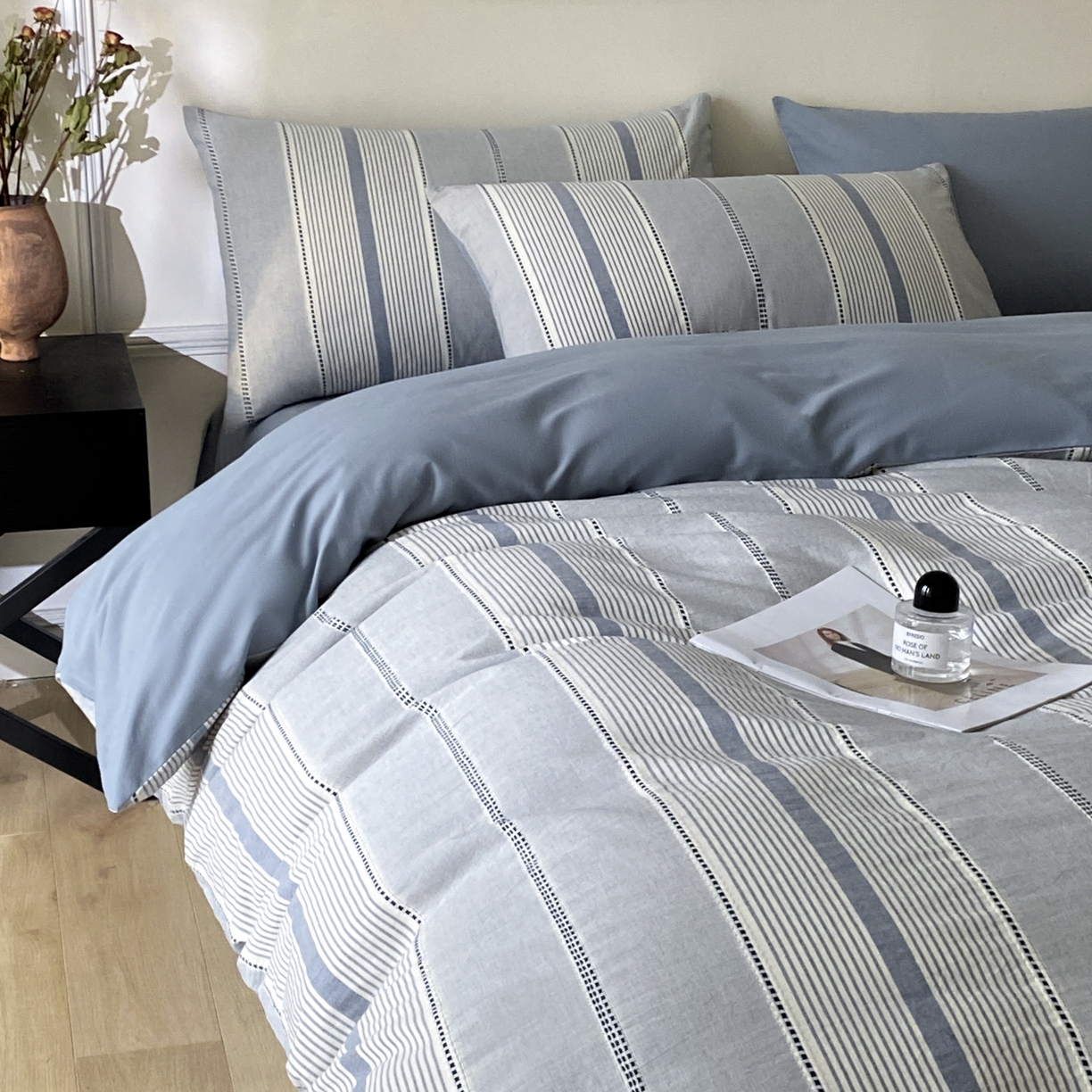 91家纺网 家纺一手货源 找家纺 ab家纺 2025新款全棉色织提花四件套 瑞拉-蓝