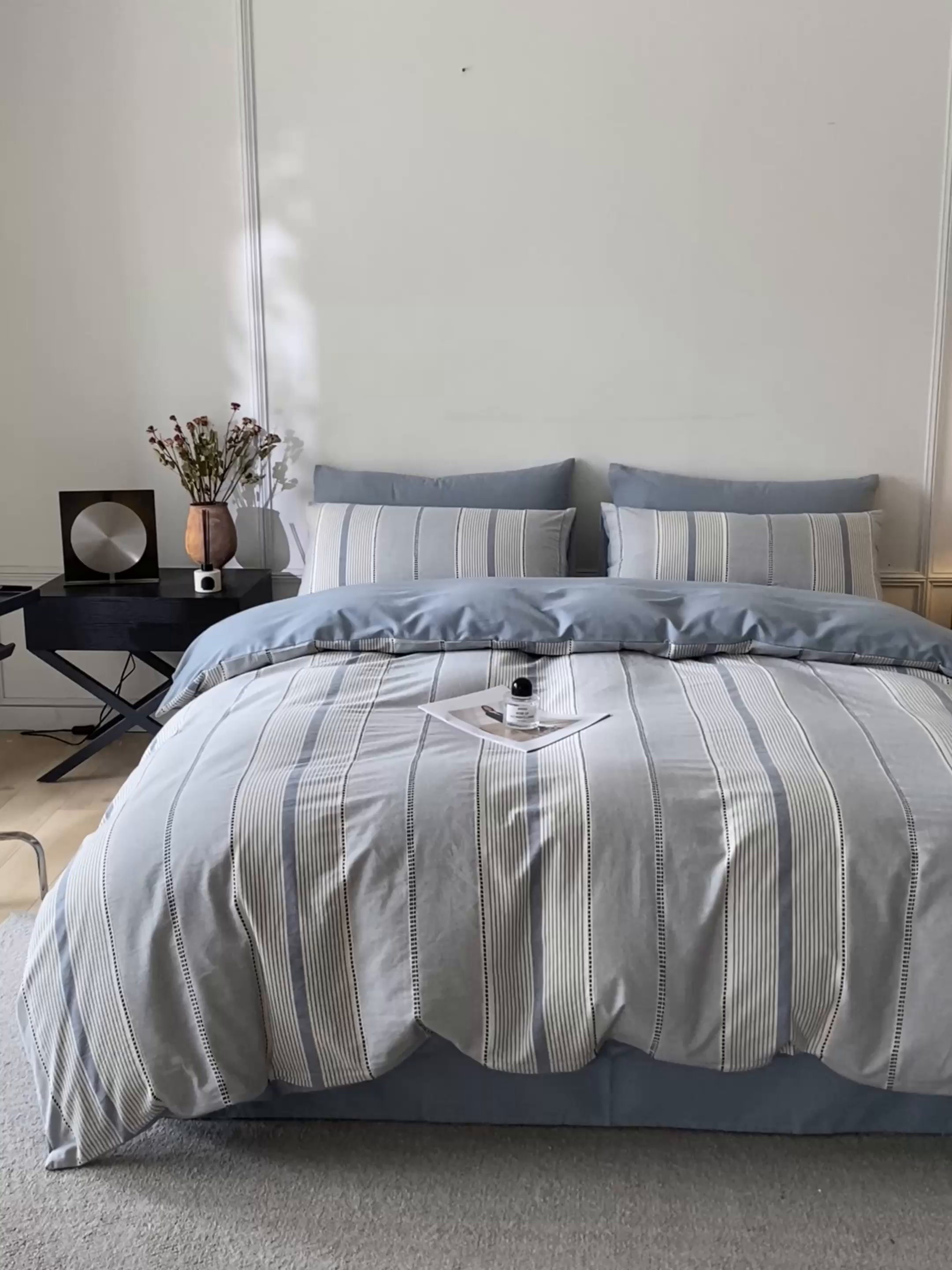 91家纺网 家纺一手货源 找家纺 ab家纺 2025新款全棉色织提花四件套 瑞拉-蓝