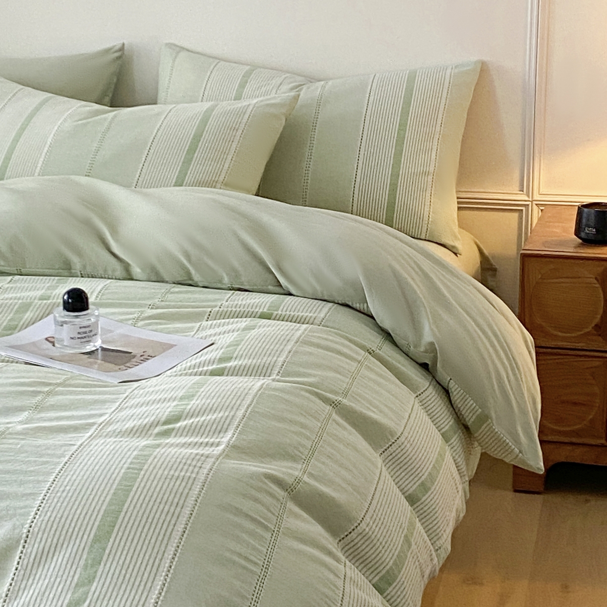 91家纺网 家纺一手货源 找家纺 ab家纺 2025新款全棉色织提花四件套 瑞拉-绿