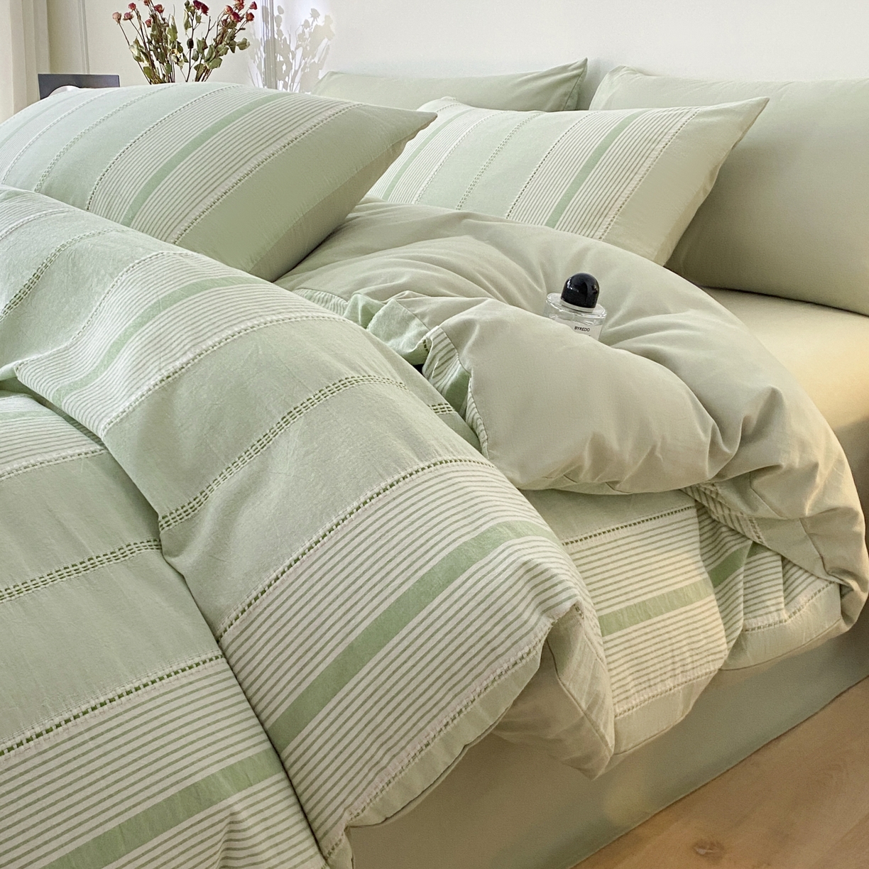 91家纺网 家纺一手货源 找家纺 ab家纺 2025新款全棉色织提花四件套 瑞拉-绿