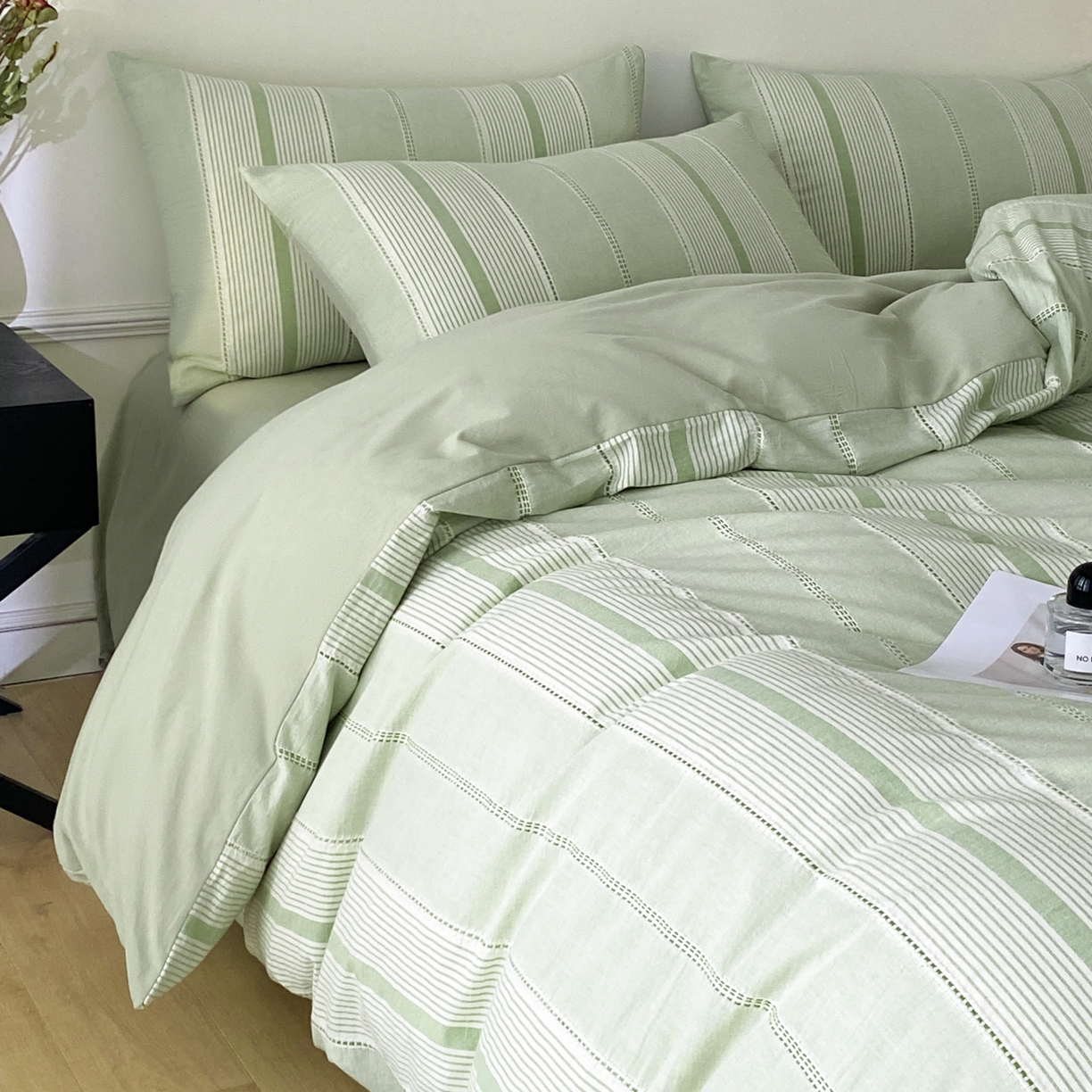 91家纺网 家纺一手货源 找家纺 ab家纺 2025新款全棉色织提花四件套 瑞拉-绿