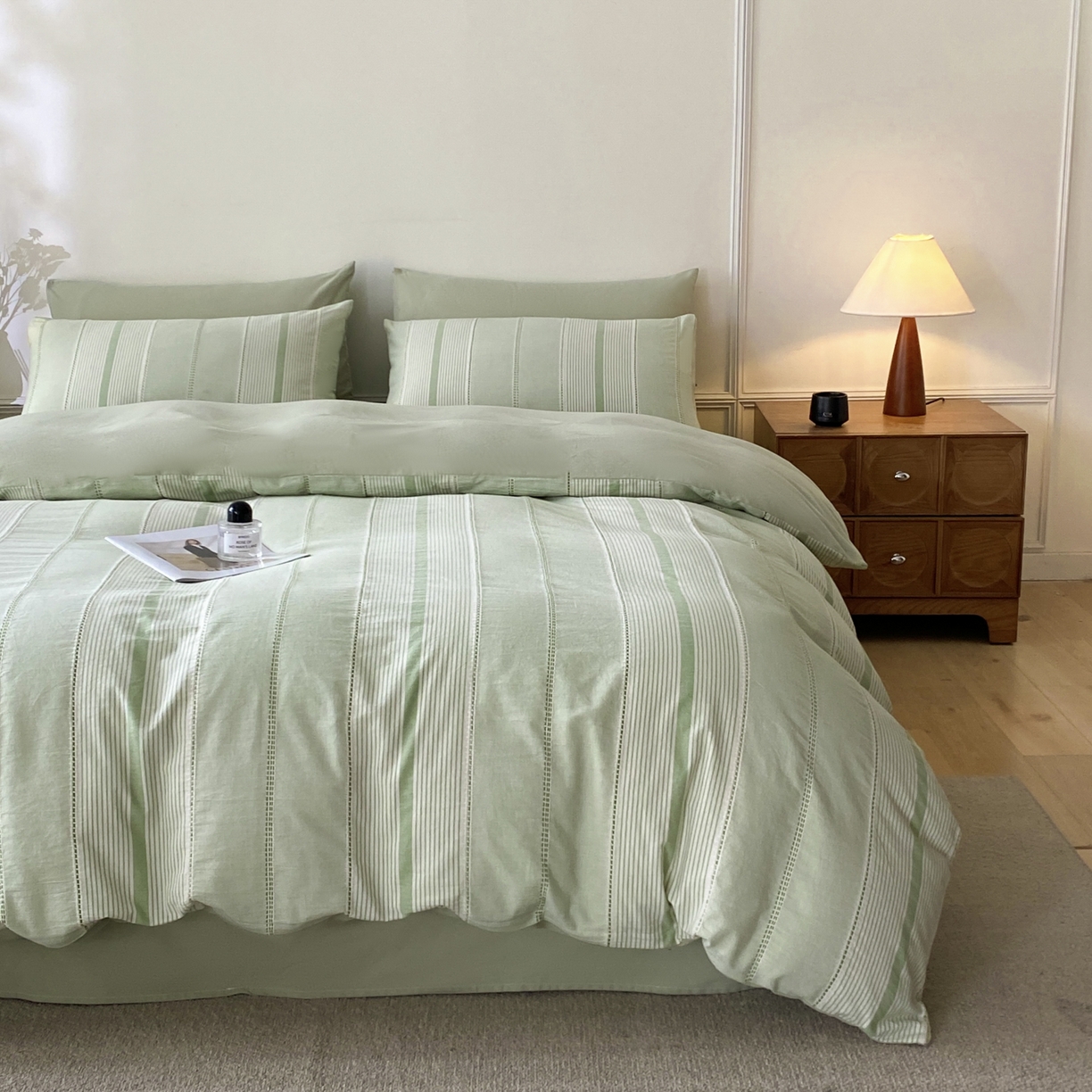 91家纺网 家纺一手货源 找家纺 ab家纺 2025新款全棉色织提花四件套 瑞拉-绿