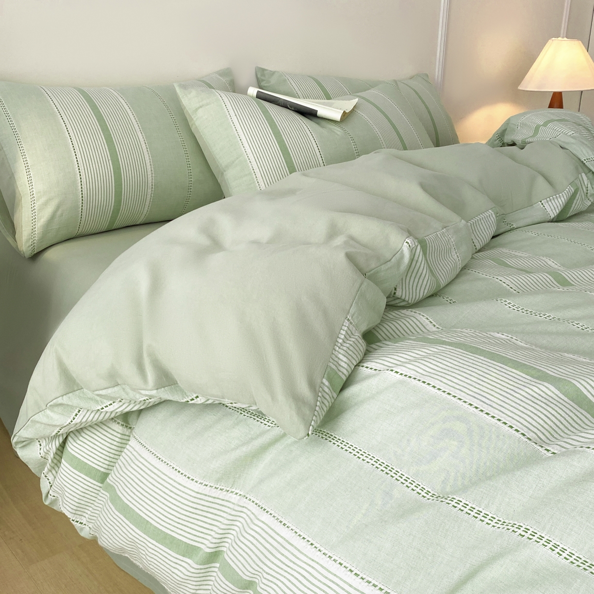 91家纺网 家纺一手货源 找家纺 ab家纺 2025新款全棉色织提花四件套 瑞拉-绿