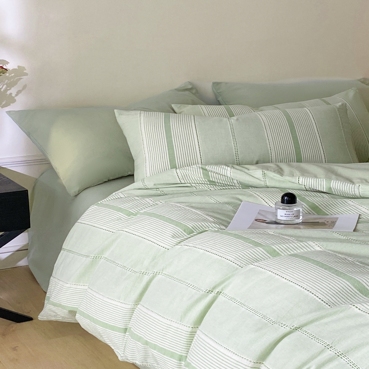 91家纺网 家纺一手货源 找家纺 ab家纺 2025新款全棉色织提花四件套 瑞拉-绿